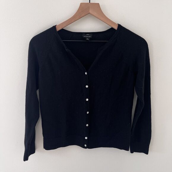 100% Pure Italian Merino Wool Black Cardigan Rhinestone Buttons - Medium - Picture 2 of 9